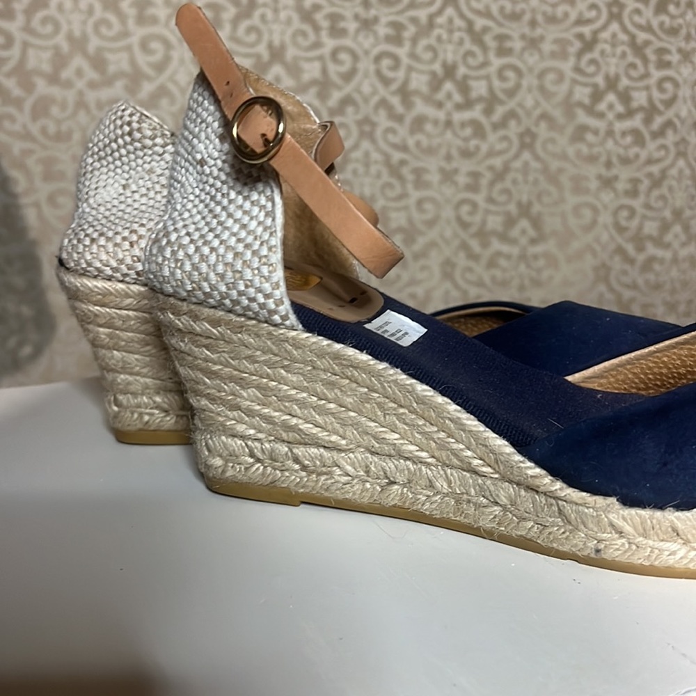 Navy Blue Espadrille Wedge, Leather upper, Size 10 - Picture 5 of 5